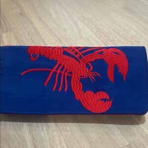 Vintage lobster novelty graphic embroidered silk clutch evening bag